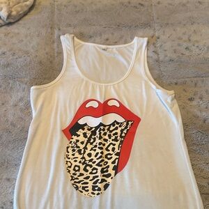 White Tank Top with Red and Leopard Print Graphic